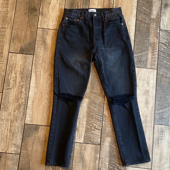 pistola Denim - Pistola black high-rise jeans feature knee distressing
